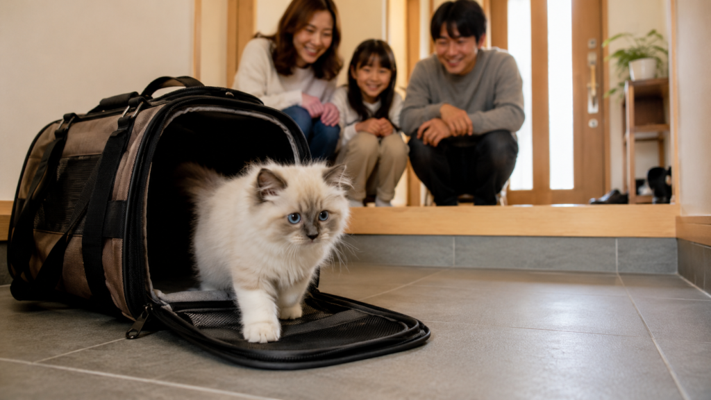 ラグドールの子猫を家に迎えた様子