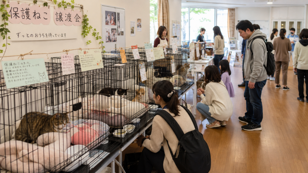 保護猫の譲渡会の様子
