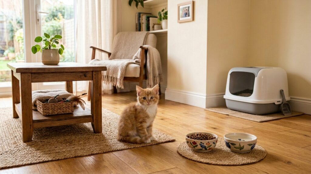 子猫とフードボールやトイレ