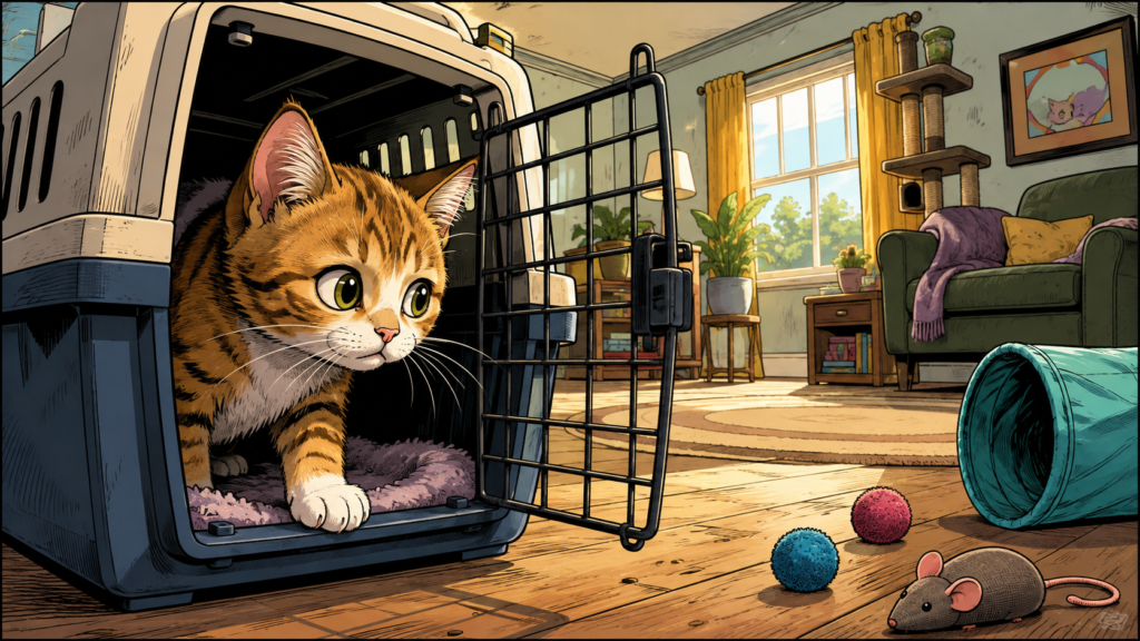 猫が部屋に慣れていくステップ