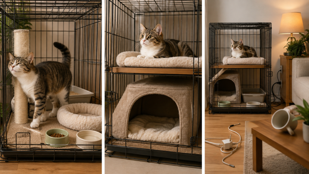 猫がケージに入っている