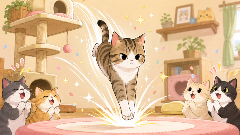 高い場所から着地する猫